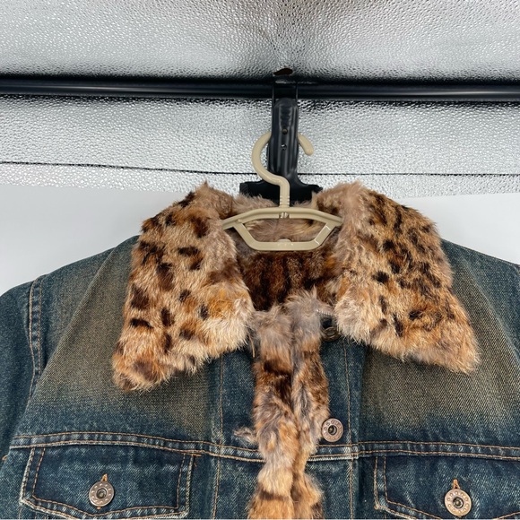 La Fiorentina Vintage Denim Jacket with Full Real Fur Inside - Natural - Picture 2 of 16